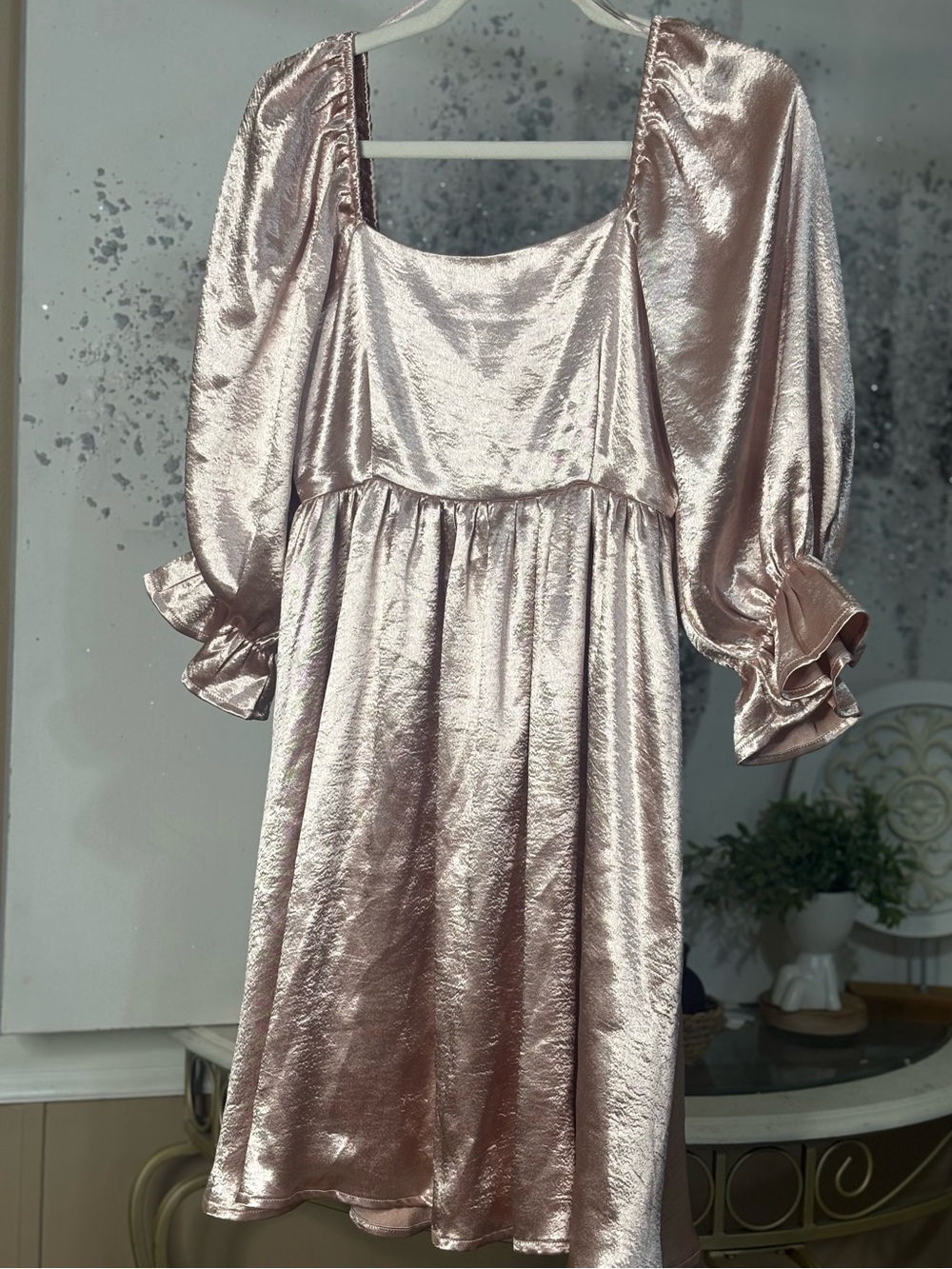 Entro Metallic Rose-Gold Puff Sleeve Party Dress